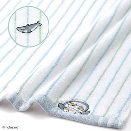 Towel Museum mofusand Striped Towel Handkerchief, Blue, Shark Cat Cute, 43-007070, Approx. 9.8 x 9.8 inches (25 x 25 cm)