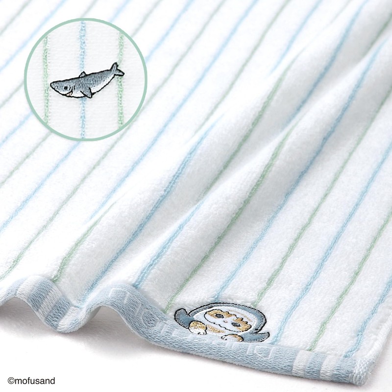 Towel Museum mofusand Striped Towel Handkerchief, Blue, Shark Cat Cute,