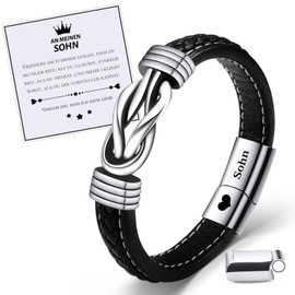 VU100 Son Bracelet Gift for Son Men's Leather Bracelet for Son Laser Engraved Text Inspirational Gift for Son Bracelet for My Son Christmas Birthday Gift for Boy Men Son, Stainless Steel, No gemstone