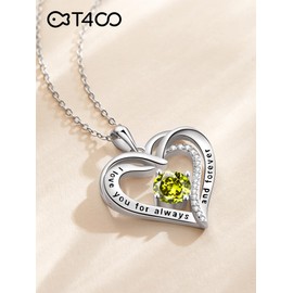 T400 Heart Necklaces for Women 925 Sterling Silver Birthstone Zirconia Necklace Christmas Birthday Anniversary Jewelry for Wife Mom Girlfriend (Aug)