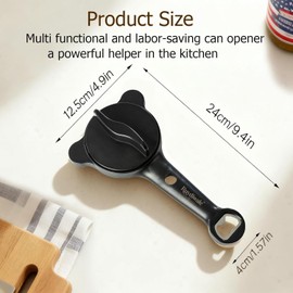 4-in-1 Jar Opener | Adjustable Jar Opener for Seniors Kitchen Tool | Bottle & Can Opener with Non-Slip Pad for Large Pickle Jars Soda Wine – Left-Handed Kid-Friendly Dishwasher Safe