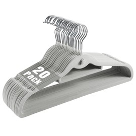 Velvet Clothing Hangers Slim Stackable Non-Slip Grey Suit Hanger Space Saving Clothes Hanger Heavy Duty Adult Hangers with 360°Swivel Hook Pack of 20