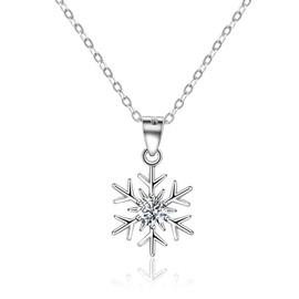 Candyfancy Snowflake Necklace Women's 925 Silver Chain with Snowflake Pendant for Women and Girls Crystal Zirconia Necklace, Jewellery Gift for Christmas, Cubic Zirconia, No Gemstone