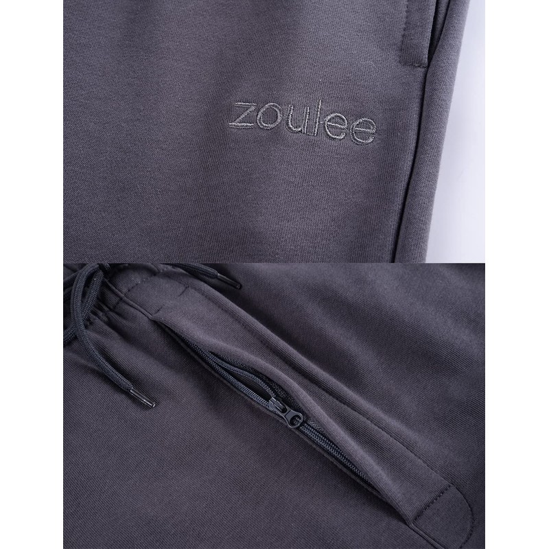 Zoulee Classic Drawstring-Waist Zipper Logo Jogger Pants with Zipper Fly