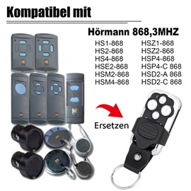 868MHz Garage Door Opener Duplicator Remote Control Compatible with Hörmann Handheld Transmitter Hs1 | Hs2 | Hsm2 | Hsm4 | Hse2 | Hsz1 | Hsz2 | Hsp4 | Hsp4-C | Hsd2-A | Hsd2-C 868 2 Pack