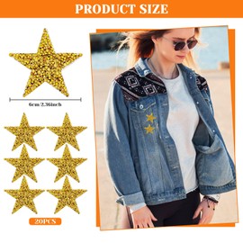 20pcs Star Patches Iron On Star Appliques Rhinestone Star Patches Adhesive Glitter Star Iron on Patches Hot Glue Star Shape Glitter Crystal Patches for Clothing Jeans Repair Decoration(Gold,2.4inch)