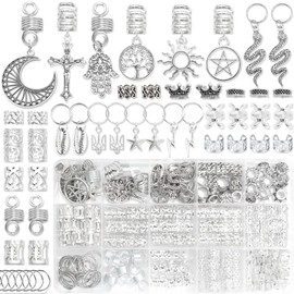 NAISKA - 186 piezas de joyería de pelo vikingos para trenzas nórdicos vikingos runas tubo de abalorio cruzadas de serpiente loc rastas, accesorios de joyería vikinga, pinzas de trenza, no perforantes,