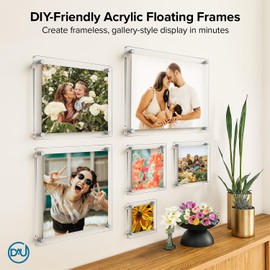 Frameless Floating Acrylic Frame 16"x20" - Clear Picture Frame for Diploma, Wall Art, Photo, & Paintings, Heavy Duty Acrylic Floating Frames, Wall-Mounted Picture Frames, Rectangular Photo Holder