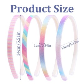 LAKJUOZ Pack of 4 Glitter Headbands, Colourful Hair Accessories, Plastic, Glittering, Cute, Non-Slip, Thick, Glittery, Confetti, Rainbow Hair Bands with Teeth for Little Girls
