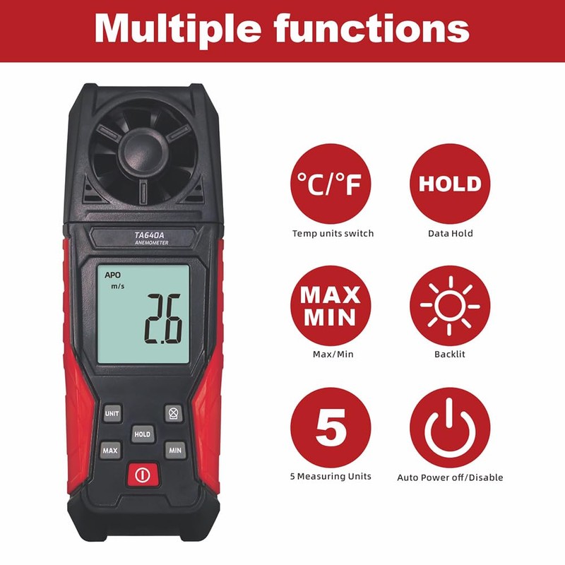 Handheld Anemometer Wind Speed Gauges Meter Measure for Wind Speed,