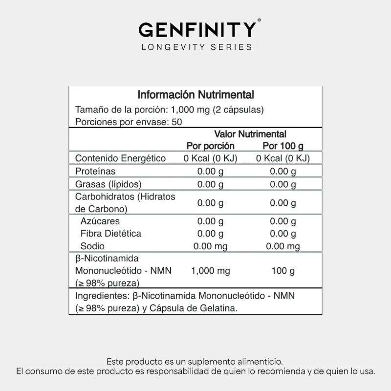 Nmn Ultra Pure 000mg Por Dosis 100 Cáps Longevidad