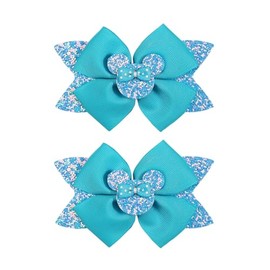 Koolgil 4.5 Inch Cute Mouse Ears Sequins Bows Hair Clips For Baby Girls, Toddler, Kids and Young Women Birthday Party Wedding Christmas Occasions Set of 2 (B- Blue)