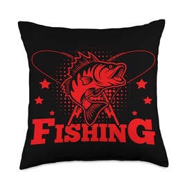 Angler, Fischer, Angel Fish Fish Outifts And Gifts Angel, Angler Fisherman Outfit Bass Fishing Throw Pillow, 18x18, Multicolor