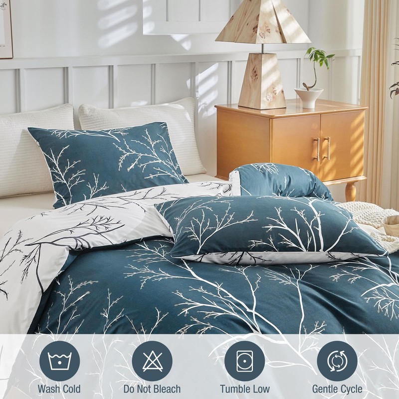Lekesky Reversible Duvet Cover King Size, Dark Blue White Thin