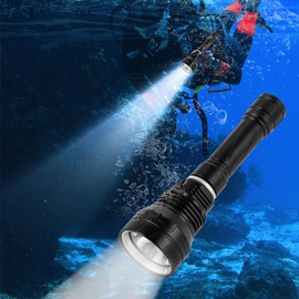 CNCEST Dive Light, Compact Bright Diving Torch, 30W IPX8 Waterproof Submersible Flashlight Battery Powered/USB Charged for Recreational Divers, Professional Instructors, Underwater (White Light)