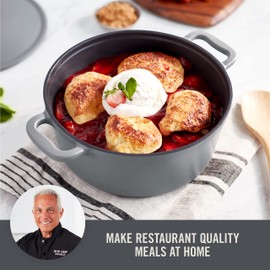 Zakarian x Dash Nonstick Cast Iron Dutch Oven - Heavy-Duty Pot with Lid for Restaurant-Quality Cooking - Titanium Ceramic Coating - Oven Safe and Induction Compatible - Gray, 4.5-Quart