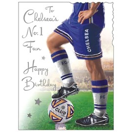 Chelsea Birthday Card - Football Design - No. 1 Fan - Special Finishes and Illustrated Insert Leaf - Made in the UK