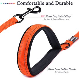VIVAGLORY Dog Leash, Heavy Duty Dog Walking Leash with Comfortable Padded Handle, Reflective for Safety, Training Leash for Medium & Large Dogs, Orange, 4 ft x 1 in