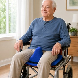 Wheelchair Seat Cushion with Adjustable Positioning Limiter – Removable Washable Comfort Pad with Elastic Straps, Blue