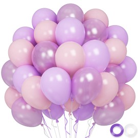 Purple Balloons, 60 pcs 12 inch Purple Lilac Pastel Pink Birthday Balloons, Purple Pink Party Balloons, Lilac Latex Balloons Party Decorations for Pink Wedding Birthday Baby Shower Anniversary