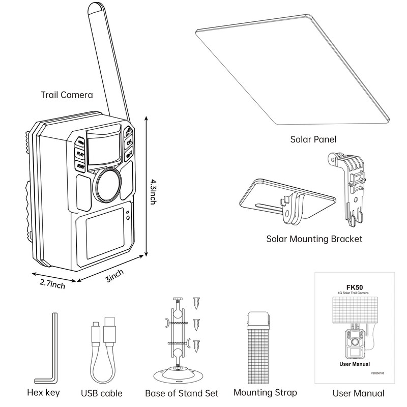 FKPCAM Solar Cellular Trail Camera with 7500mAh Rechargeable Battery for