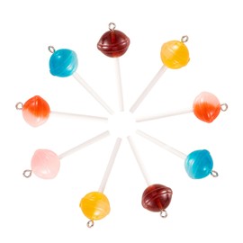 LiQunSweet 30 Pcs 5 Colors Resin Candy Ball Lollipop Charms Dangle Lolly Pendants with Loop for Jewelry Making Keychain DIY Crafts