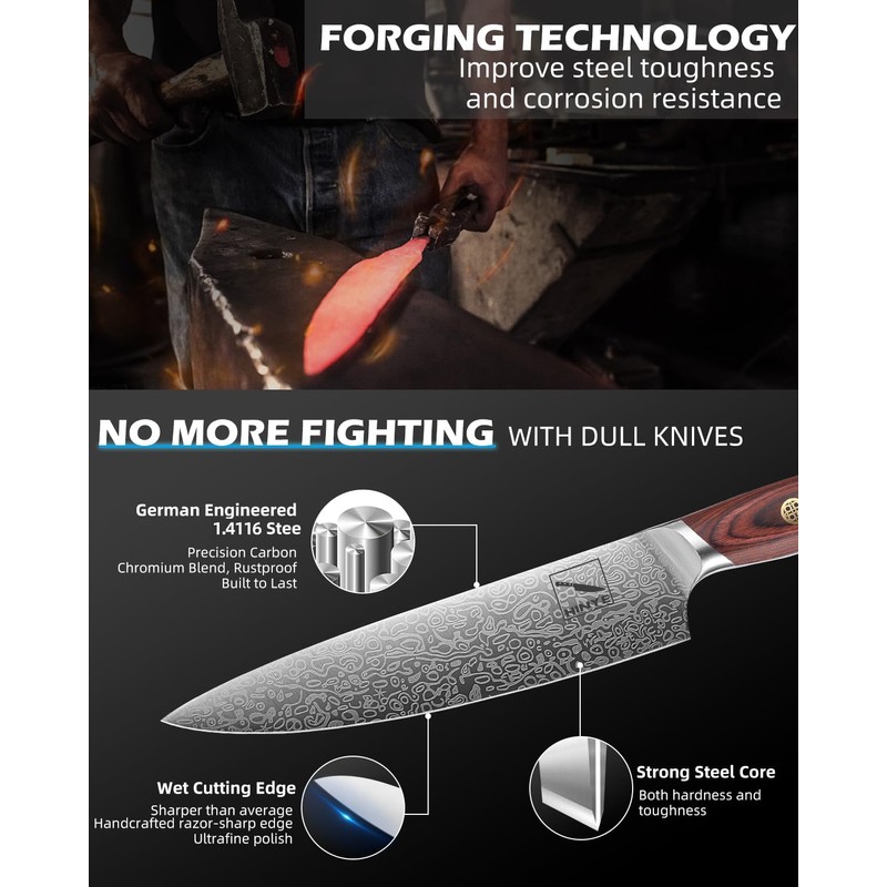 Hinye 8" High Carbon Stainless Steel Kitchen Chef Knife, Redwood