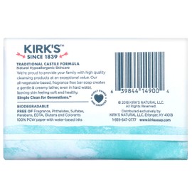 Kirk's Original Coco Castile Bar Soap Fragrance Free 4 Ounces (8 Pack)