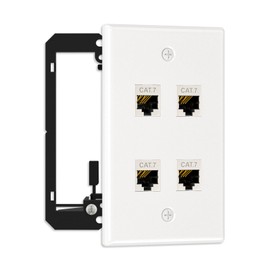 FGB Ethernet Wall Plate with Mounting Bracket, 4 Port Keystone Wall Plate with Bracket and Cat7 Shielded RJ45 Keystone Coupler, Single Gang Keystone Wall Plate with Female to Female RJ45 Keystone
