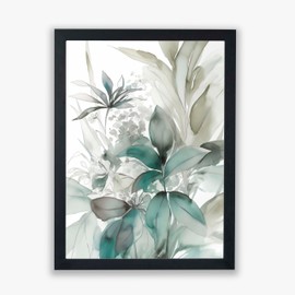 Spiffing Prints Whispering Botanicals No.2 – Teal Foliage on Vintage Soft White Background - Small - Unframed