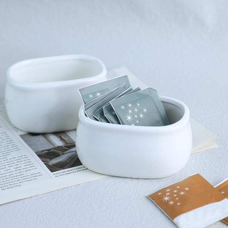 Sizikato Pure White Porcelain Sugar Packet Holder Tea Bag Bowl,
