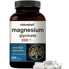 Pure Magnesium Glycinate for Sleep, 200mg with Valerian Root, 300 Capsules | 100% Chelated & Purified Mineral Supplement – Ultra High Absorption – Non-GMO, Gluten Free