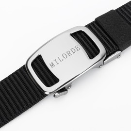 Milorde Men's Ratchet Nylon Web, 35MM, Tactical Work Belt with Automatic Buckle Quick Release, Full Adjustable (Tank-Black,100cm)