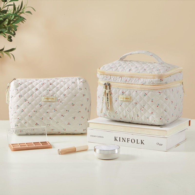 HBselect - Bolsa de maquillaje acolchada de algodón, 2 unidades,