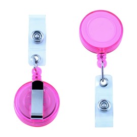 10 Pack Foretra Retractable Reel Badge ID Holder Badge Reel Clip On Card Holder Translucent (Pink)