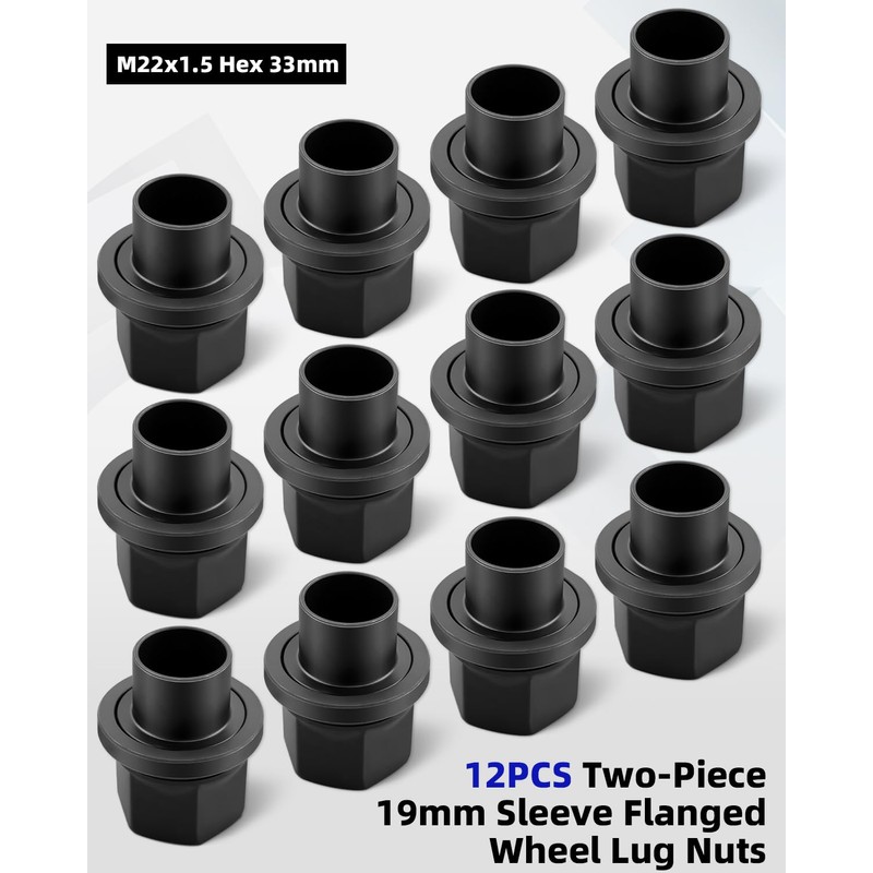12PCS Two-Piece 19mm Sleeve Flanged Wheel Lug Nuts Fit Steel