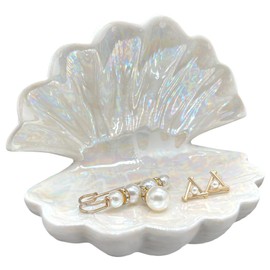 BOHK Shell Trinket Dish Ceramic Conch Ring Holder Jewelry Tray Decorative Jewelry Plate Cute Jewelry Organizer for Home Decor (Shell A)