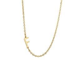 Yimofy Initial Necklace for Women Girls Dainty Sideways Letter Necklace 14K Gold Plated Stainless Steel Women's Minimal A-Z Initial Choker Necklace F
