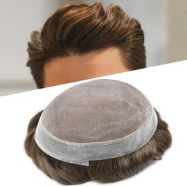 Toupee Hair for Men 100% European Human Hair Pieces Durable Fine Monofilament Mens Toupee Hairpiece Replacemnt System for Mens Hair Prosthesis Protesis Capilar 8X10#4ASH Medium Ash Brown