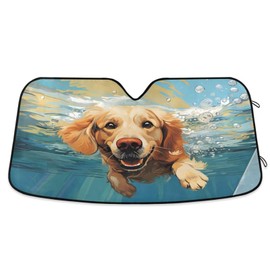 Car Windshield Sun Shade Golden Retriever Swimming01 Foldable Car Front Windshield Sunshade Blocks UV Rays Sun Visor Heat Protection for Truck SUV to Keep Your Vehicle Cool,Medium