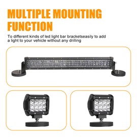 Magnetic Light Bar Mount, Powerful Magnetic Base LED Light Bar Mounting Brackets for Offroad Driving Lighting（2PCS）