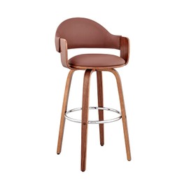 Armen Living Daxton 30" Brown Faux Leather and Walnut Wood Bar Stool