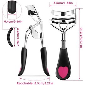 WLLHYF - Kit de rizador de pestañas, rizador de pestañas profesional, herramienta de maquillaje de metal con peine integrado con 10 almohadillas de