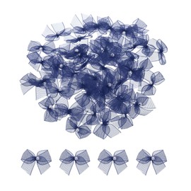 sourcing map 50Pcs Mini Dark Blue Ribbon Bow with Pearl 1" Ribbon Flowers Appliques for Craft DIY Hair Bow Sewing Wedding Party Christmas Decoration