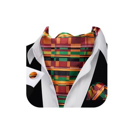 Barry.Wang African Kente Ascot for Men Stripe Tie Set Cravat Silk Scarf Self Necktie Handkerchief Cufflinks Formal Wedding Party Prom