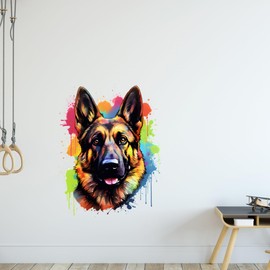 GRAZDesign Wandtattoo Hund Deutscher Schäferhund buntes cooles Wandsticker für Jugendzimmer, Kinderzimmer, Wohnzimmer Wandaufkleber - 39x30cm