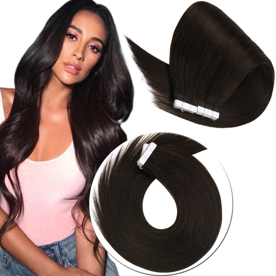 Sunny 14inch Brown Tape in Hair Extensions Brazilian Virgin Unprocessed Remy Tape in Human Hair Extensions #2 Brown Straight Skin Weft Invisible Tape in Extension 40g/20pcs