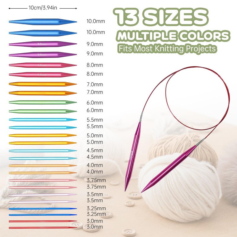 13 Pairs Interchangeable Circular Knitting Needle Set