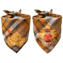 Chngeary Thanksgiving Dog Bandana(2 Pack),New Plaid Style Fall Dog Bandana with Turkey and Maple Leaf Pattern Dog Bandana for Small Medium Large Dogs Accessories Triangle Dog Thanksgiving Scarf…