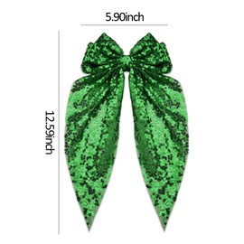 Sparkly Hair Bows for Girls Big Green Hair Clip Metal Clips French Ribbon Bowknot Hair Barrettes for Women Party Oversized Long Tail Hair Bow Clips Bling Hair Accessories for Thick Thin Hair